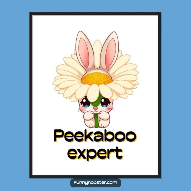 Funny Peeking Rabbit Daisy Poster - Whimsical Wall Art, Perfect Funny Gift for Decor