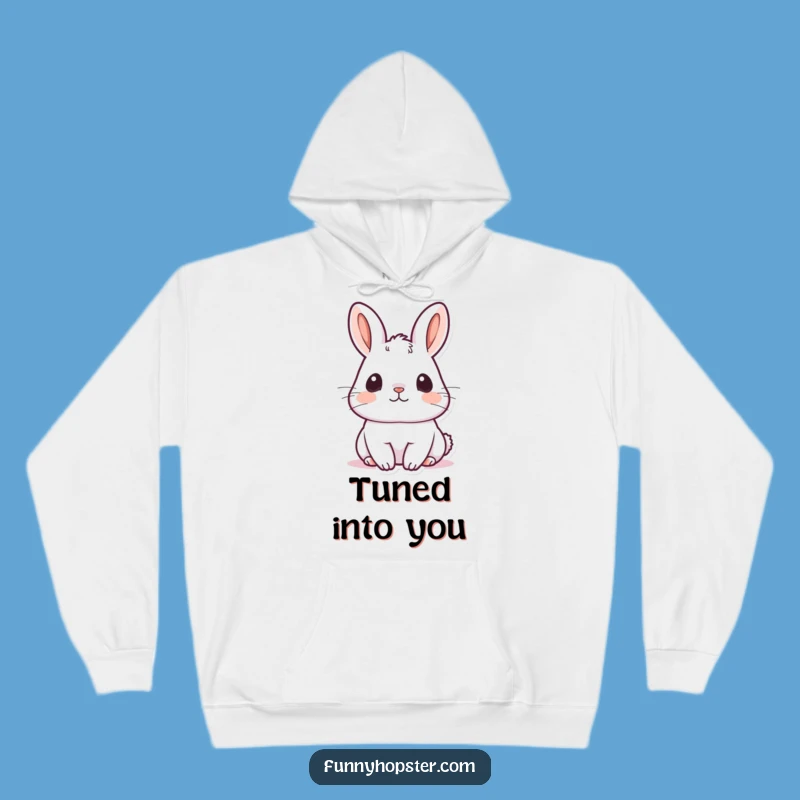 Funny Kawaii Rabbit Listening Hoodie: Cozy Attentive Bunny Sweatshirt, Great Funny Gift