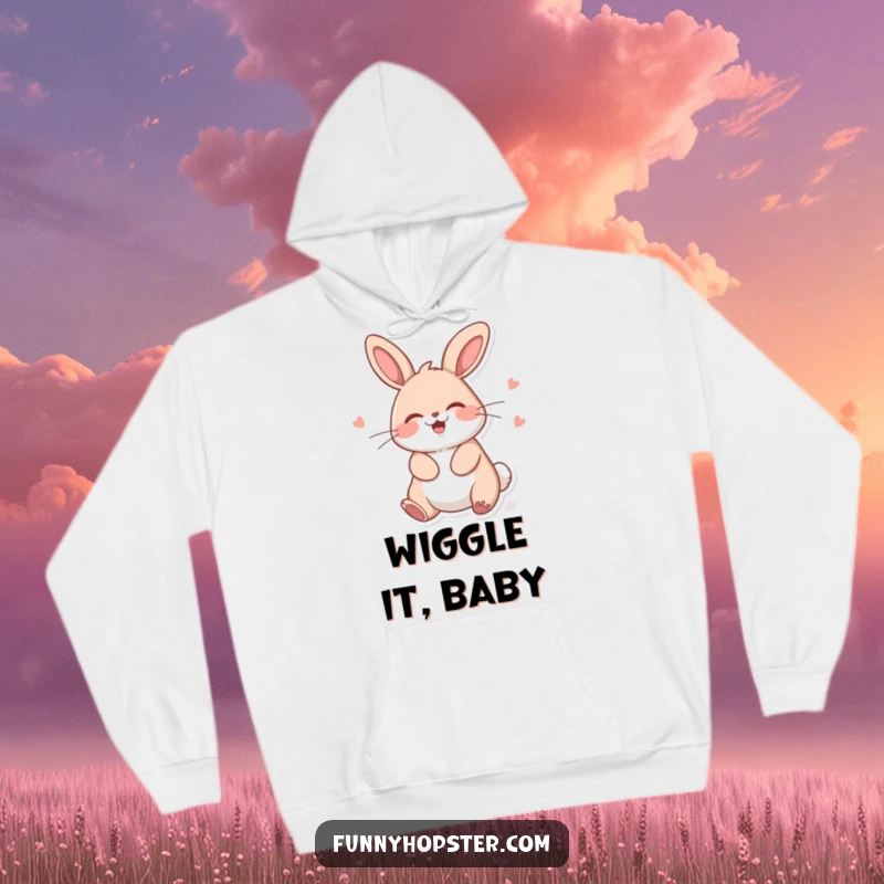 Funny Kawaii Rabbit Hoodie: Comfortable and warm, depicting a giggling bunny doing a funny wiggle dance.