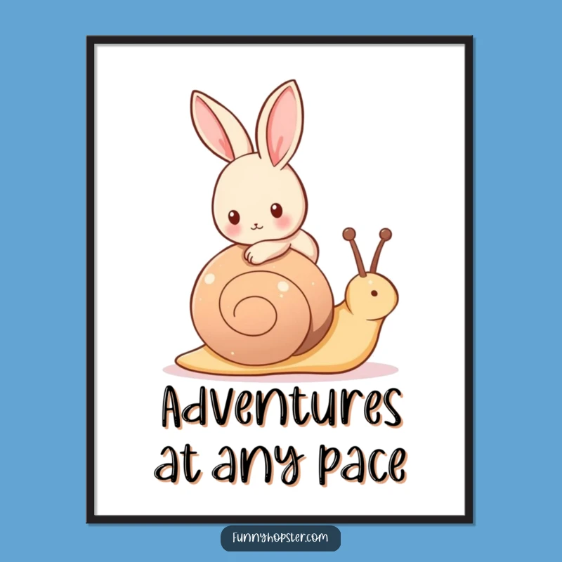 Free Printable Wall Art: Rabbit on Snail - Funny Downloadable Decor
