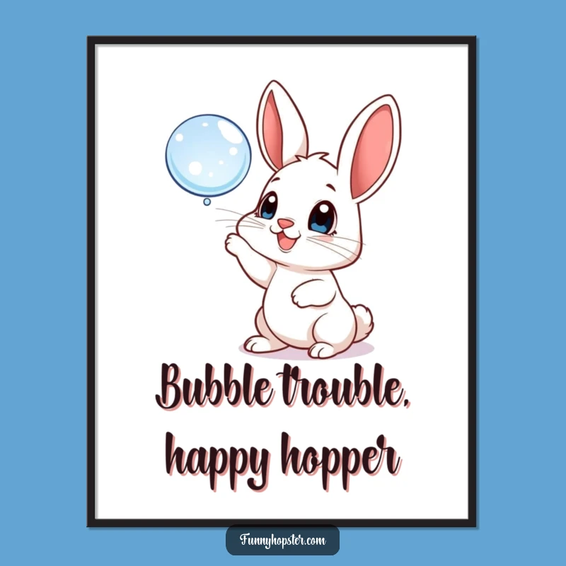 Free Printable Wall Art: Playful Rabbit and Bubbles, Whimsical Decor, Downloadable Art