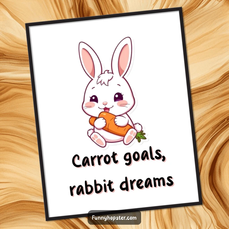 Funny Free Printable Wall Art of a rabbit contentedly nibbling a carrot, bringing a sense of simple joy.