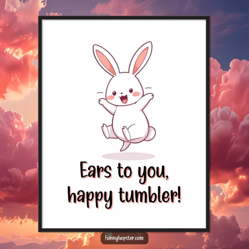 Funny Free Printable Wall Art: A cheerful rabbit in mid-cartwheel with ears flying, adding playful energy to the wall.
