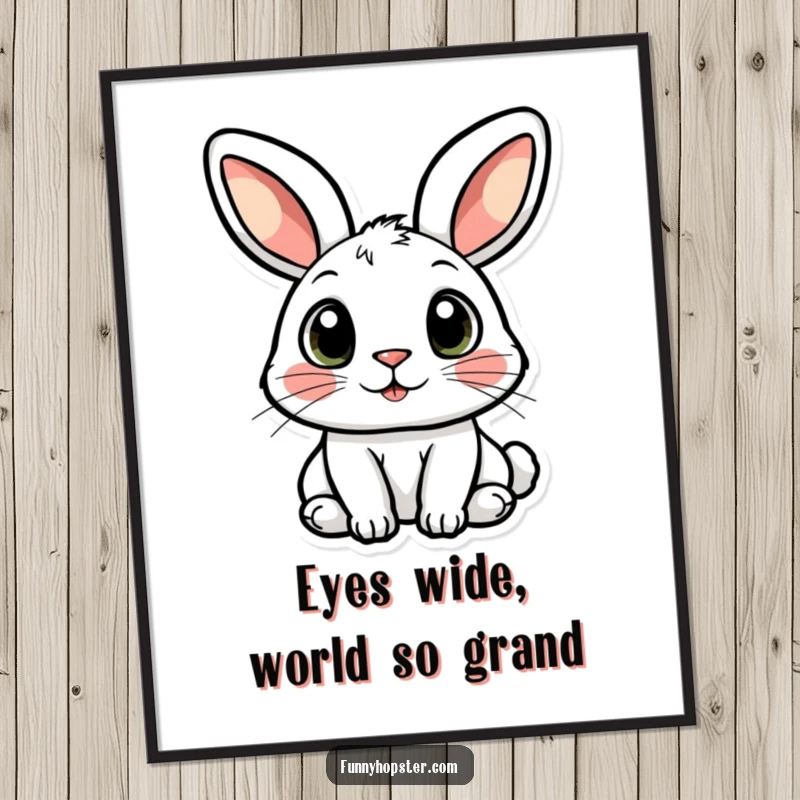 Funny Free Printable Wall Art: A rabbit staring with wide, curious eyes, inviting wonder. Charming downloadable decor.