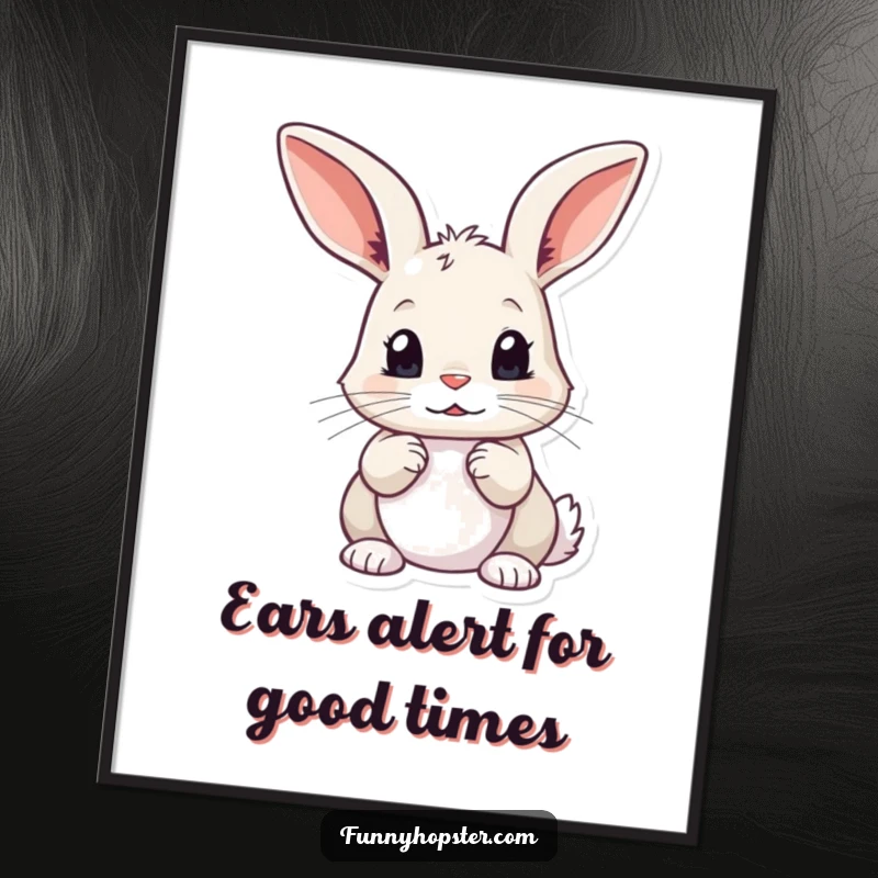 Funny Free Printable Wall Art: A rabbit character with wide, curious eyes and twitching ears, exploring its surroundings.