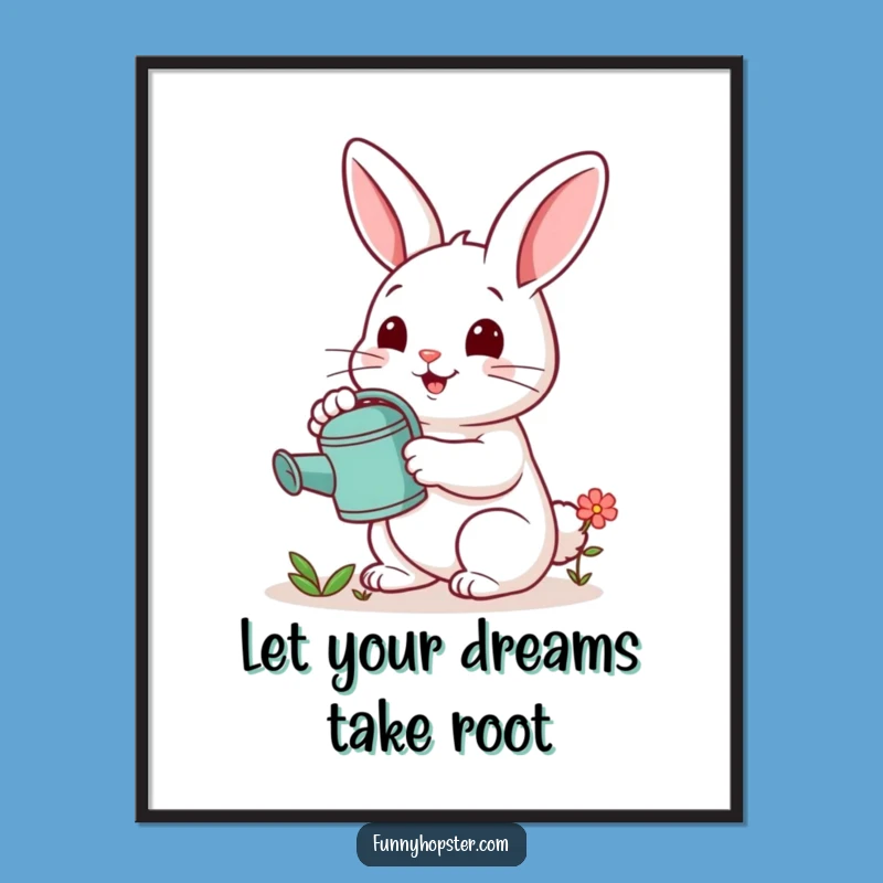 Free Printable Wall Art: Cheerful Rabbit Watering Flower Downloadable Decor for a Gentle Space