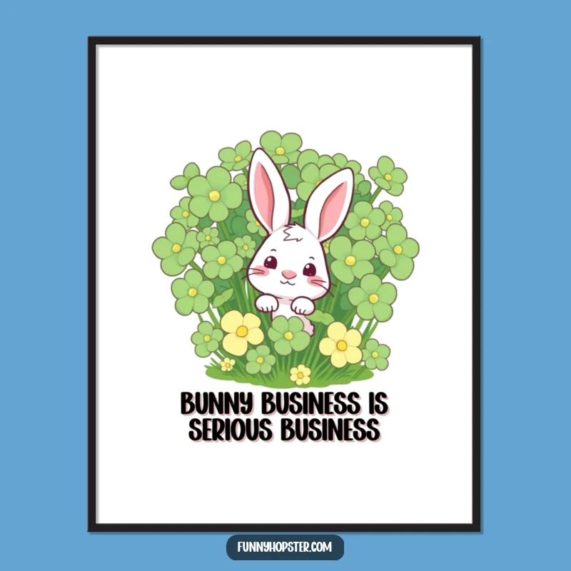 Free Printable Wall Art: Curious Rabbit Clover Patch Whimsy, Funny Downloadable Decor