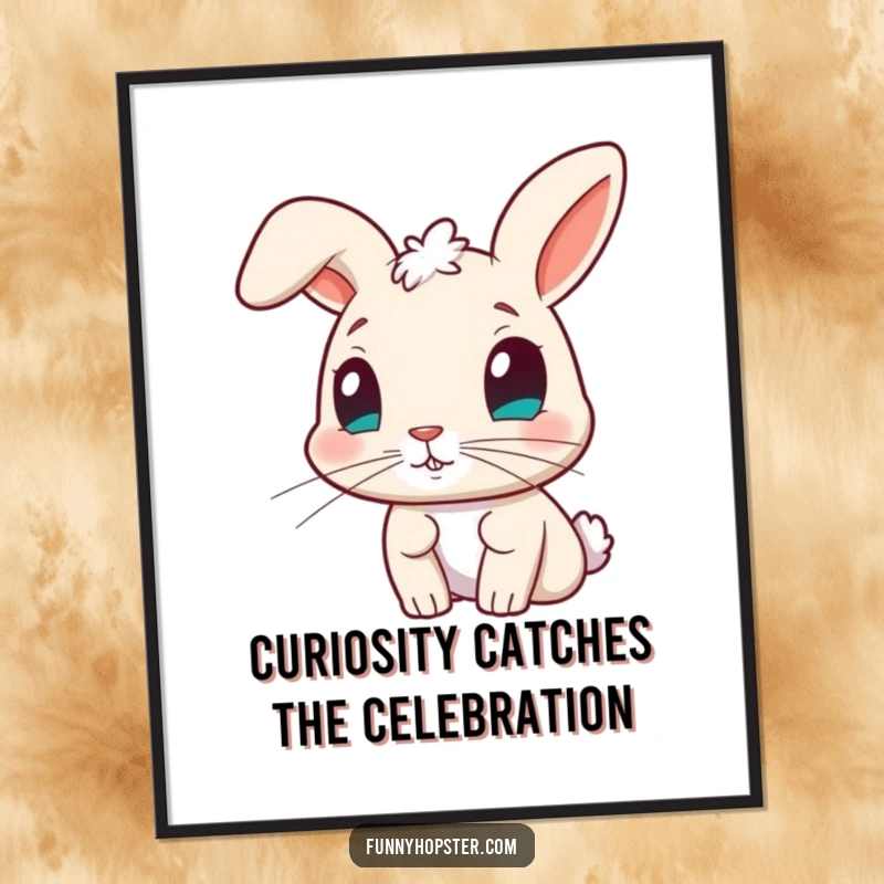 Funny Free Printable Wall Art of a curious rabbit with a definitively twitching nose, exploring its surroundings with humor.