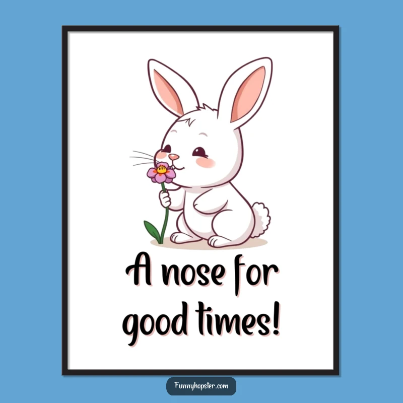 Free Printable Wall Art: Sniffing Rabbit & Flower Funny Downloadable Art for Home