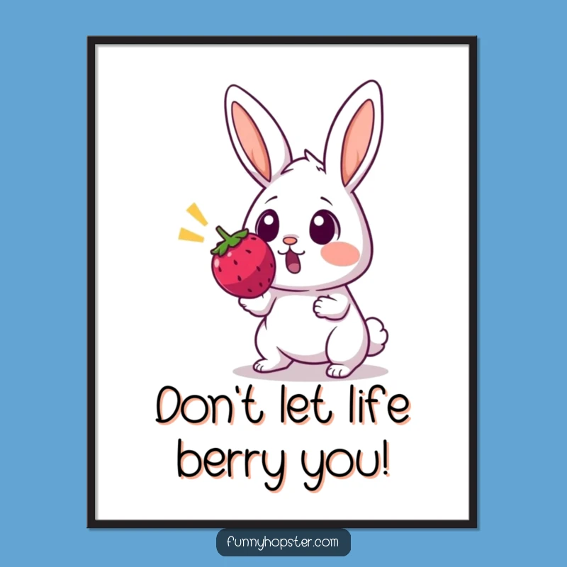 Free Printable Wall Art: Surprised Rabbit & Berry Funny Downloadable Art for Home