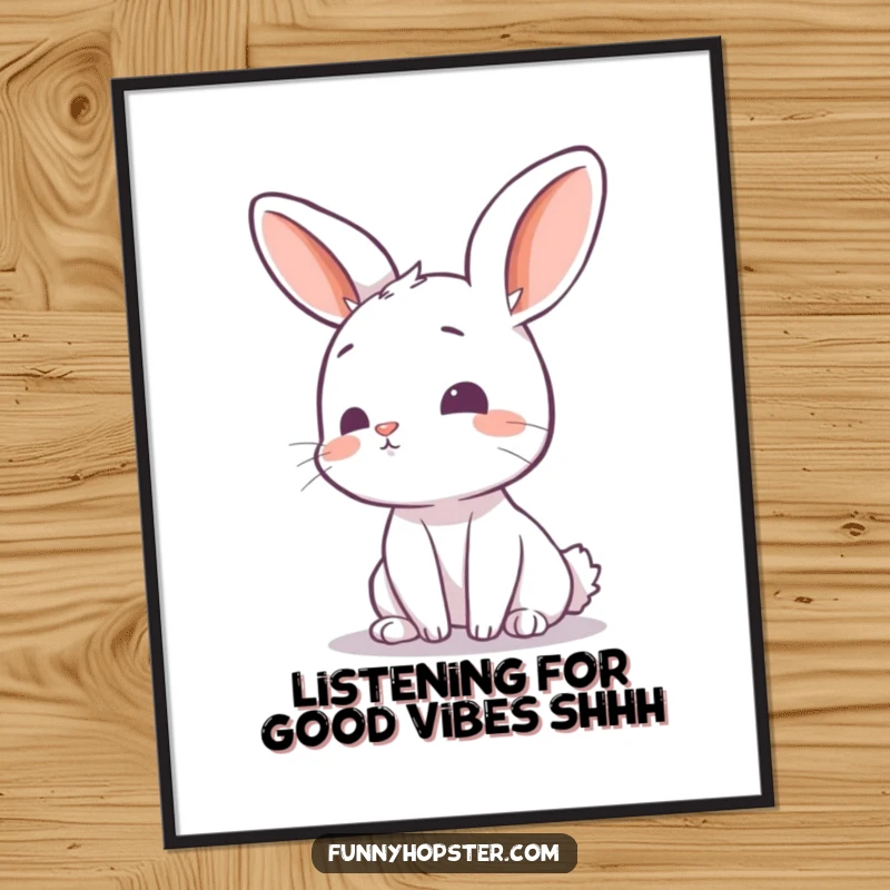 Funny Free Printable Wall Art: Curious rabbit tilts head, listening intently to distant sounds, a whimsical portrait of intrigue.