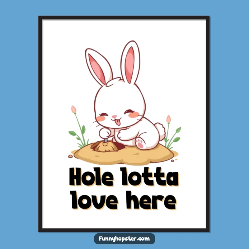 Funny Free Printable Wall Art: Kawaii Rabbit Digging Enthusiastically, DIY Decor!
