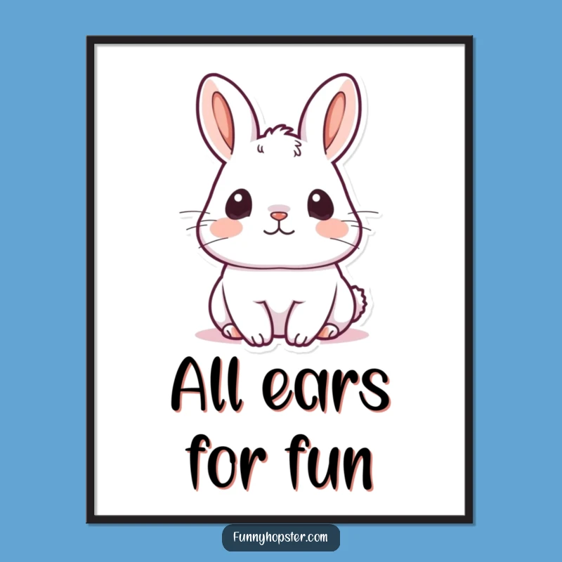 Funny Free Printable Wall Art: Listening Kawaii Rabbit, Attentive DIY Decor!