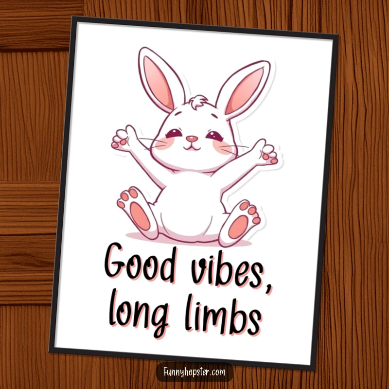 Funny Free Printable Wall Art: Rabbit stretching languidly upwards, bringing a relaxed and humorous vibe to any room.