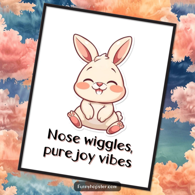 Funny Free Printable Wall Art of a bunny wiggling its nose with sheer delight, adding a cheerful vibe.