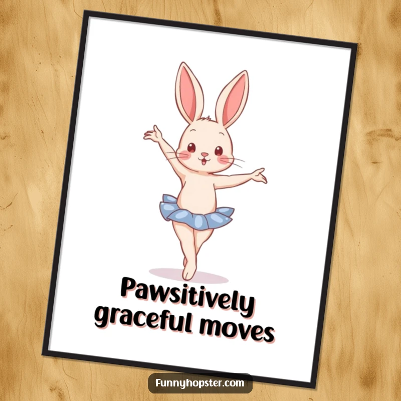 Funny Free Printable Wall Art: Rabbit performing a ballet pose, adding elegance and humor to home decor.