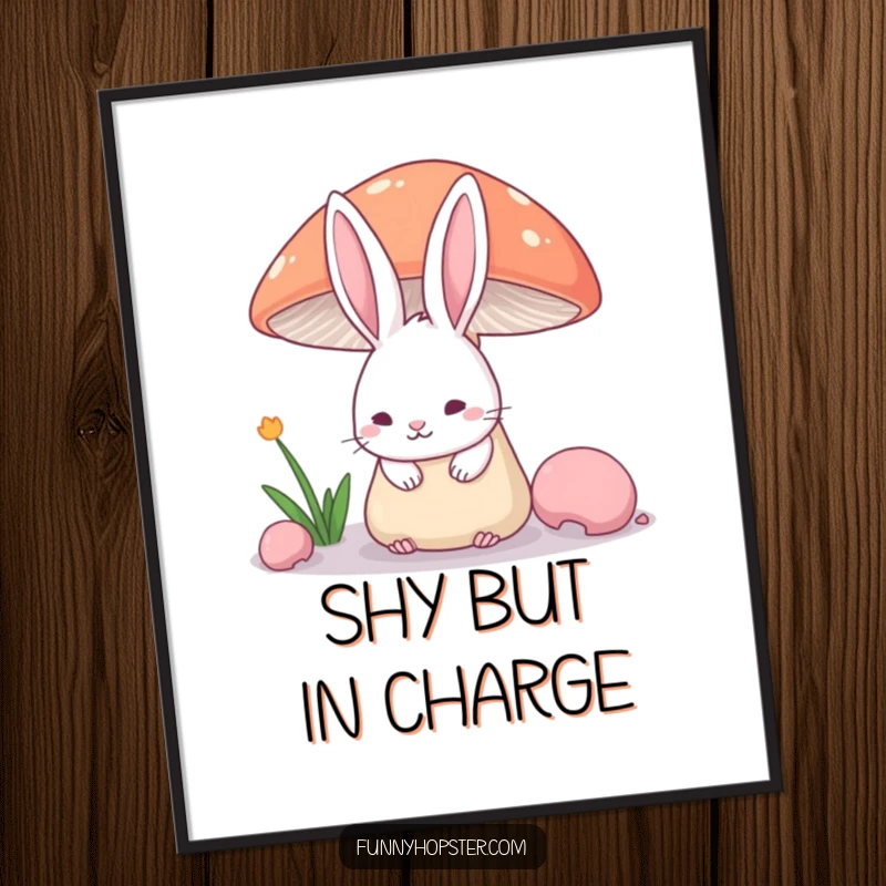 Funny Free Printable Wall Art: Shy rabbit ears over a mushroom, cute and quirky digital art for home.
