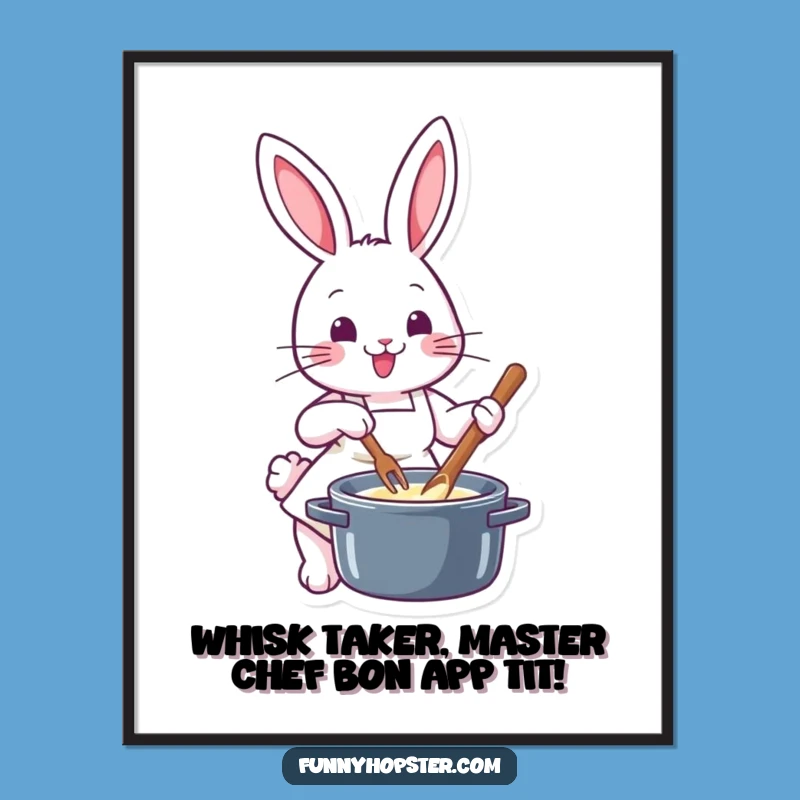 Funny Free Printable Wall Art: Adorable Rabbit Chef Cooking Up Smiles, Downloadable Decor