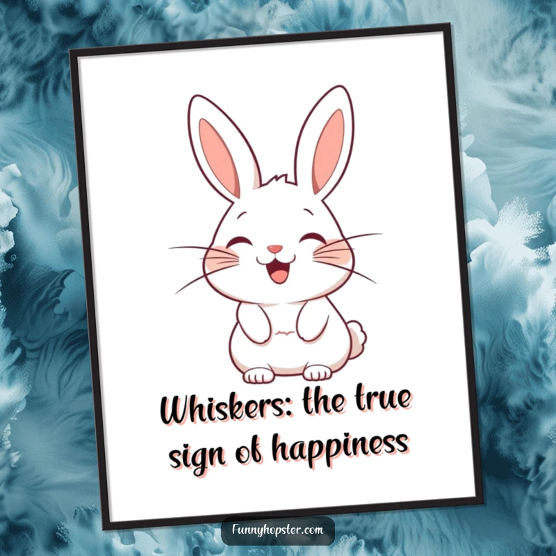 Funny Free Printable Wall Art: A stylized rabbit character with exaggerated whiskers wagging with pure delight, adding charm to walls.