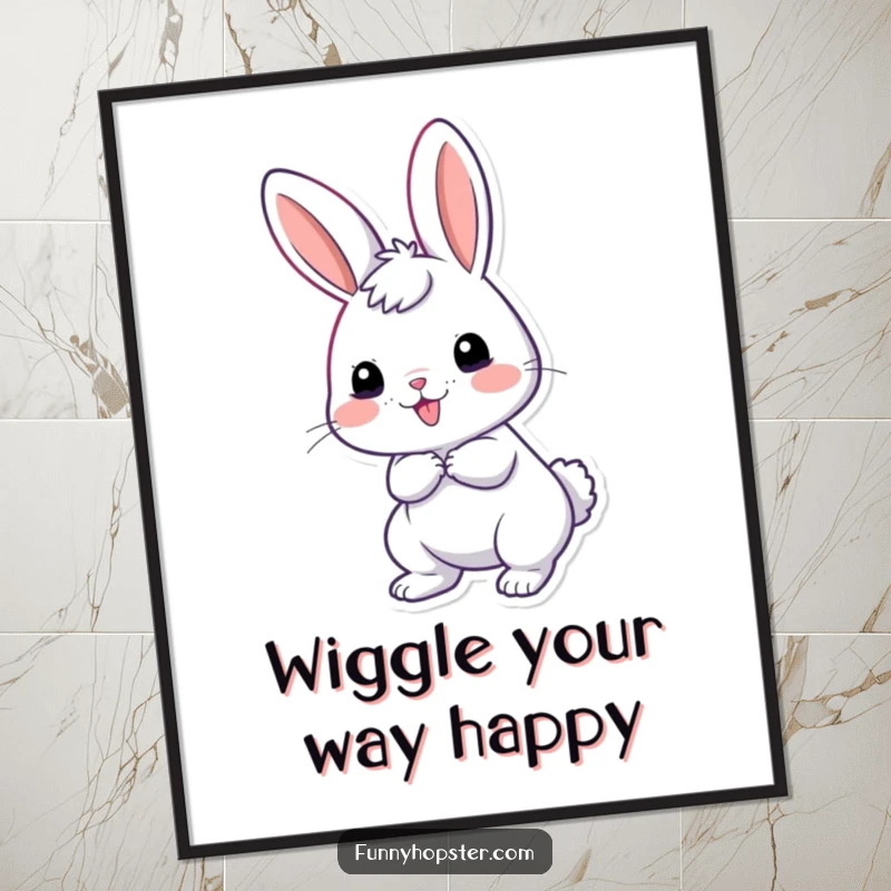 Funny Free Printable Wall Art: A rabbit wiggling its tail with pure, uncontainable excitement and giddy joy.