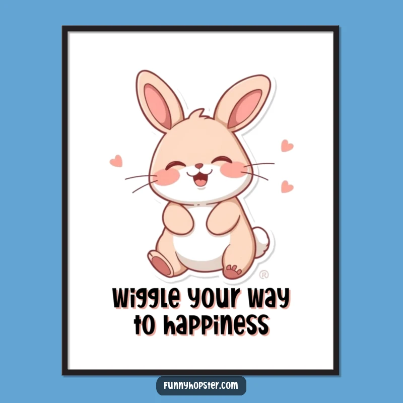 Funny Free Printable Wall Art: Giggling Kawaii Rabbit Doing a Silly Wiggle