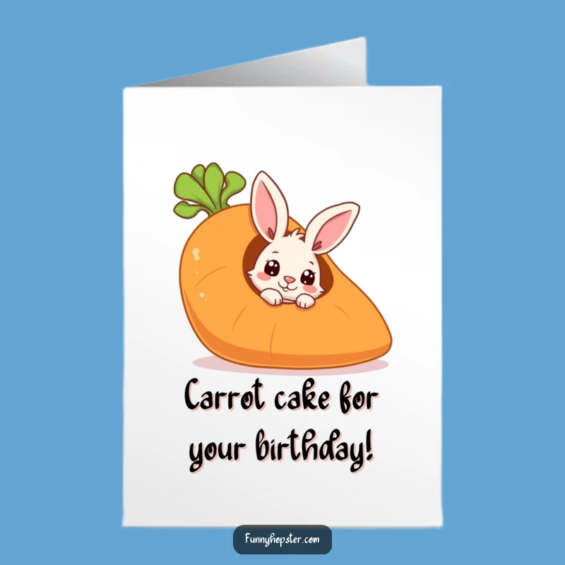 Free Printable Birthday Card: Curious Rabbit in Carrot, Funny Surprise Gift
