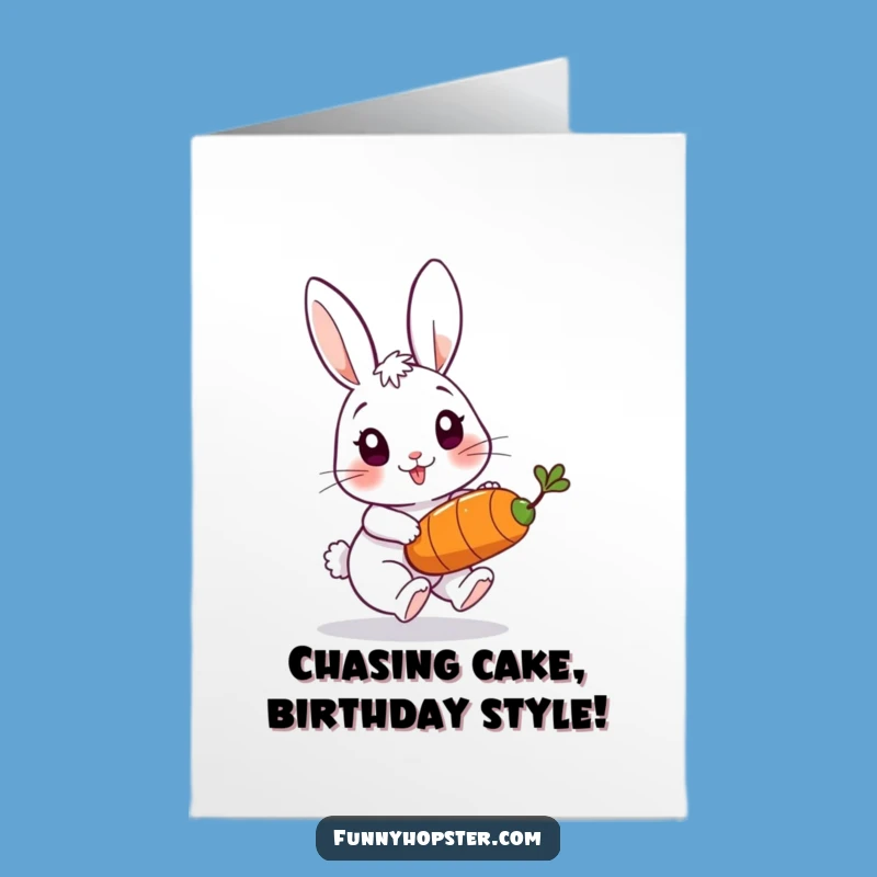 Free Printable Birthday Card: Playful Rabbit, Bouncing Carrot Chase, Funny Gift