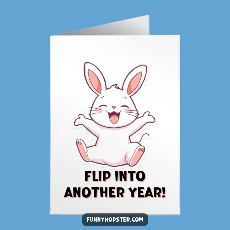 Free Printable Birthday Card: Joyful Rabbit Backflip, Happy Celebration, Funny Gift