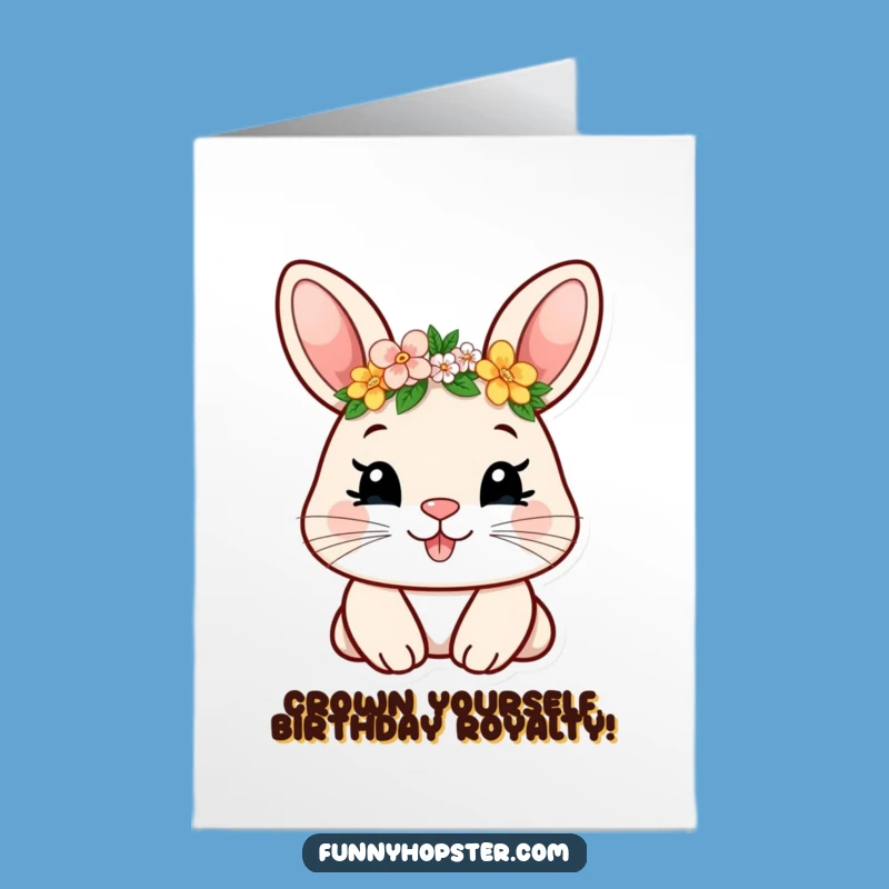 Free Printable Birthday Card: Adorable Smiling Rabbit with Flower Crown, Funny Downloadable Gift