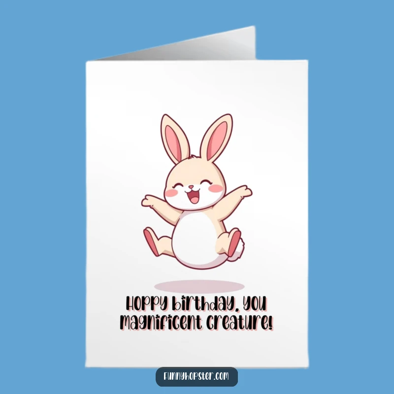 Free Printable Birthday Card: Joyful Rabbit Cartwheel - Funny Downloadable Girly Gift