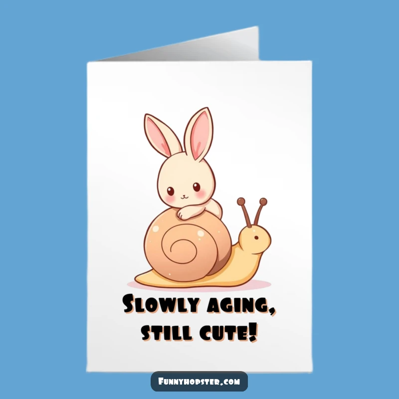 Free Printable Birthday Card: Rabbit on Snail - Funny Downloadable Gift
