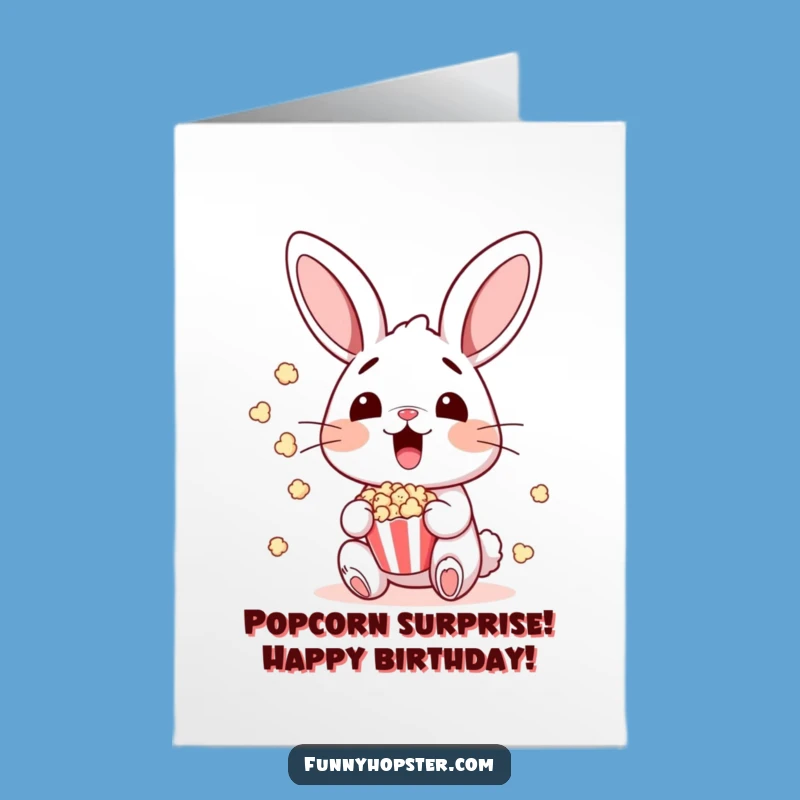Free Printable Birthday Card: Surprised Bunny Popcorn, Funny Downloadable Gift