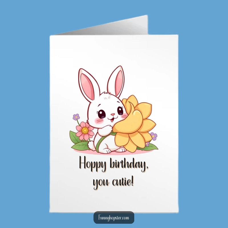 Free Printable Rabbit Birthday Card: Surprised Flower Discovery Funny