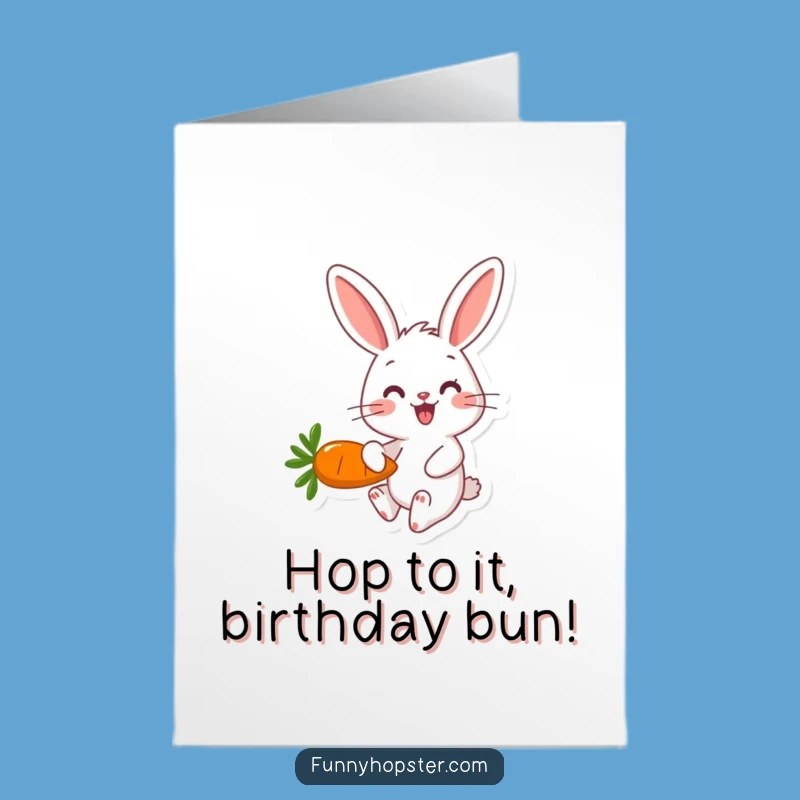 Free Printable Happy Rabbit Birthday Card: Carrot Hop Fun Downloadable