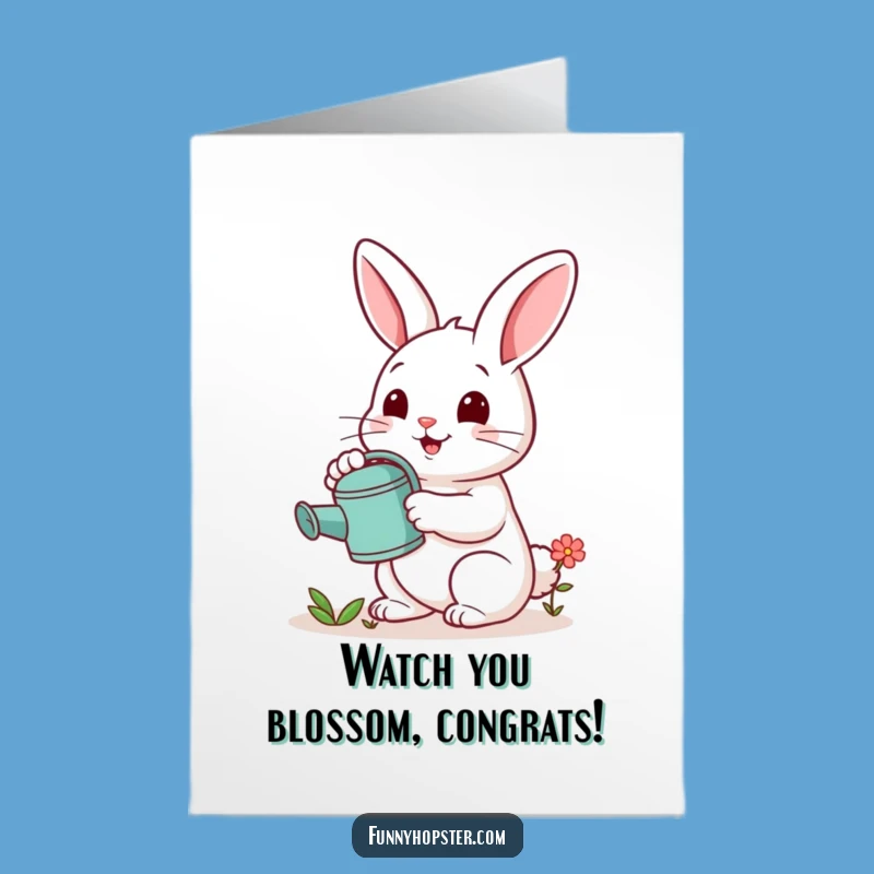 Free Printable Congrats Card: Caring Rabbit Watering Flower Downloadable Art for Success