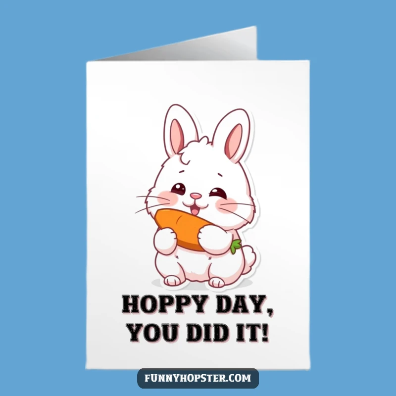 Free Printable Congrats Card: Humorous Rabbit Eating Carrot Downloadable Art for Your Big Achievement