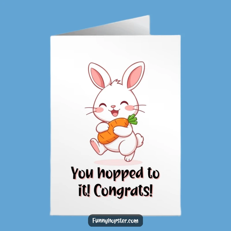 Free Printable Congrats Card: Kawaii Rabbit Hopping, Celebrating Your Big Win!