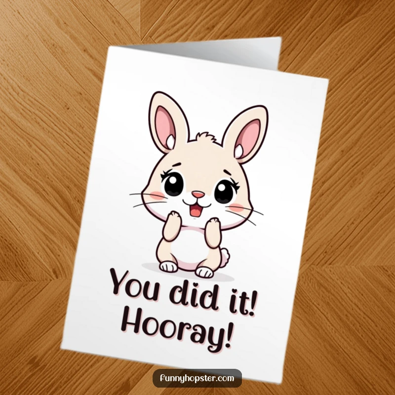 Funny Free Printable Congratulations Card: A rabbit caught mid-surprise, ears dramatically perked, perfect for shocking news.