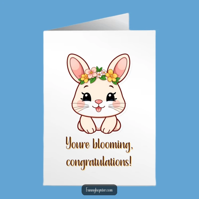Free Printable Congrats Card: Smiling Rabbit, Flower Crown Charm, Funny Downloadable Gift