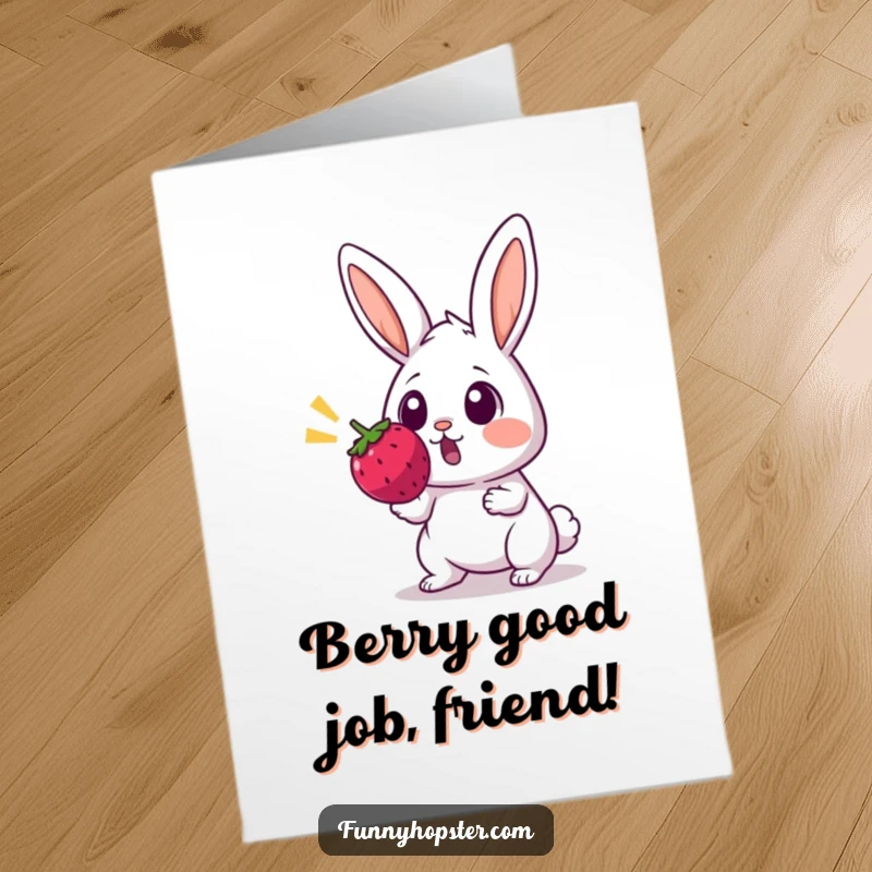 Funny Free Printable Congratulations Card: A surprised rabbit looking shocked at a jumping berry.