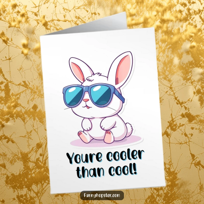 Funny Free Printable Congratulations Card: A kawaii rabbit with big sunglasses sunbathing.