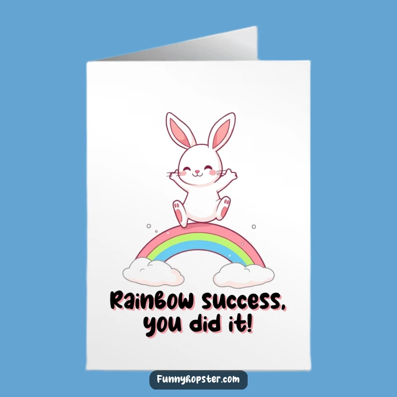 Free Printable Rabbit Congrats Card: Playful Rainbow Leap Downloadable
