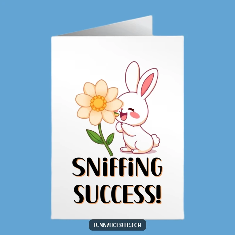 Free Printable Congrats Card: Cute Rabbit Flower Sniff, Funny Downloadable Gift