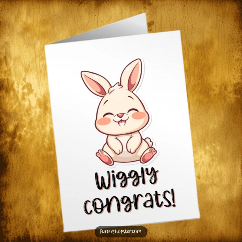 Funny Free Printable Congratulations Card: a bunny wiggling its nose with delight, celebrating a wonderful achievement.