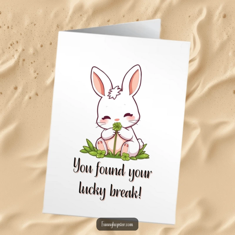 Funny Free Printable Congratulations Card: A rabbit contentedly nibbling a clover, signifying luck and happiness.