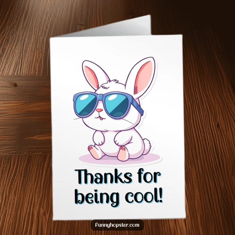 Funny Free Printable Thank You Card: Kawaii rabbit wearing oversized sunglasses, enjoying a sunbath.