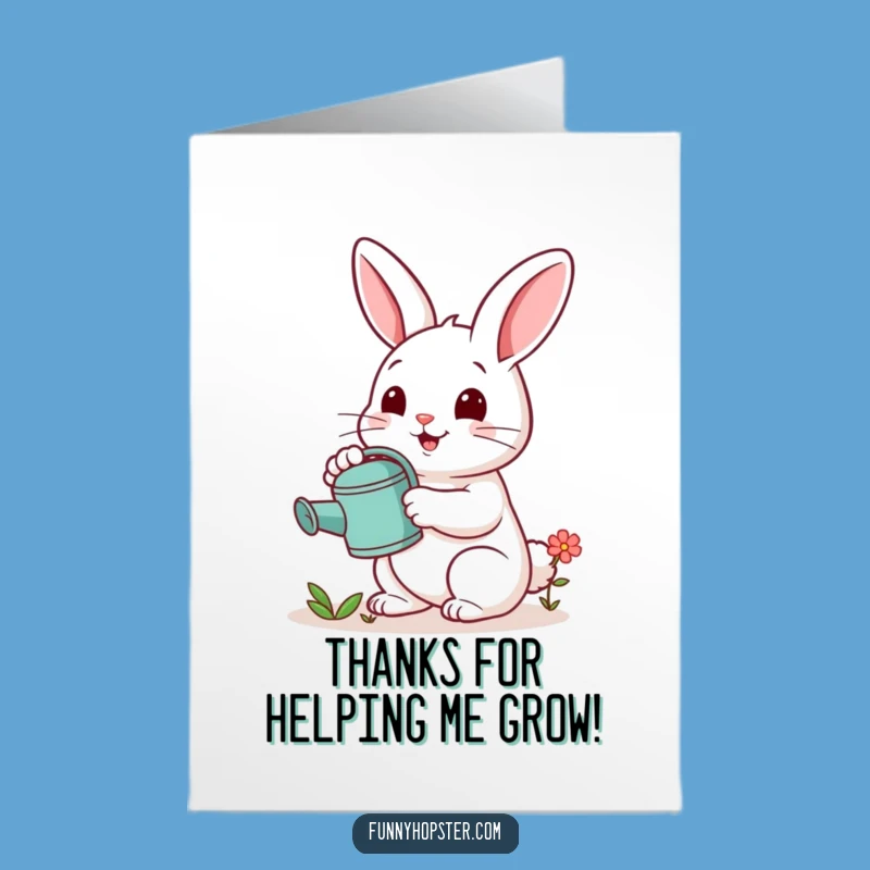 Free Printable Thank You Card: Kind Rabbit Watering Flower Downloadable Art