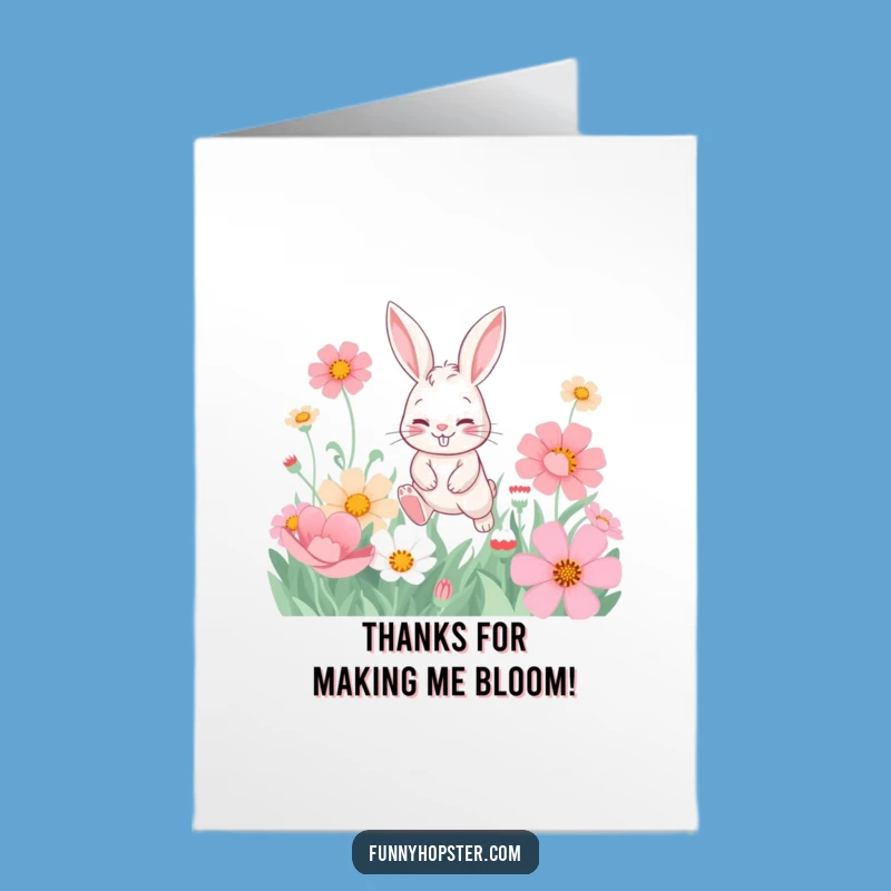 Free Printable Thank You Card: Mischievous Rabbit Flowers - Funny Download
