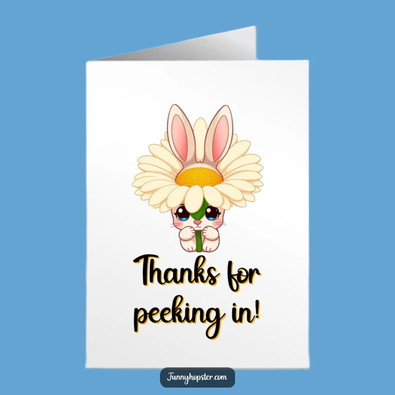 Free Printable Thank You Card: Whimsical Rabbit Behind Daisy Downloadable Art for Gratitude