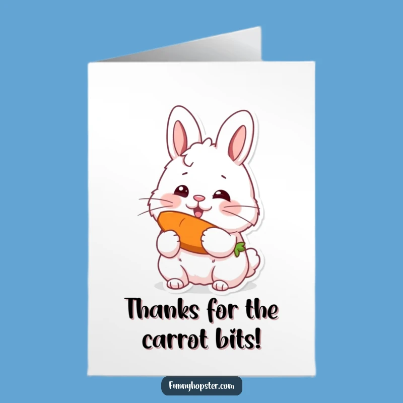 Free Printable Thank You Card: Witty Rabbit Munching Carrot Downloadable Art Expressing Gratitude